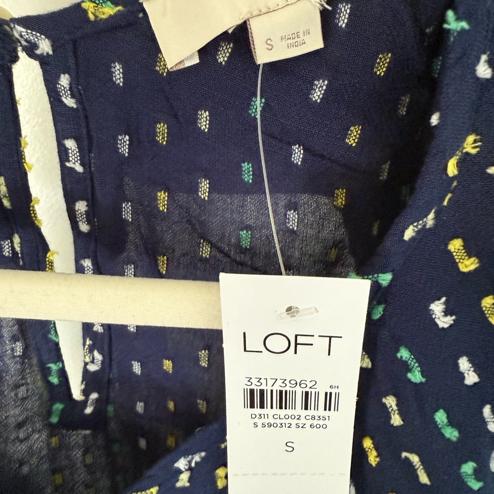 LOFT Navy Patterned Ruffle Blouse - Picture 3 of 3